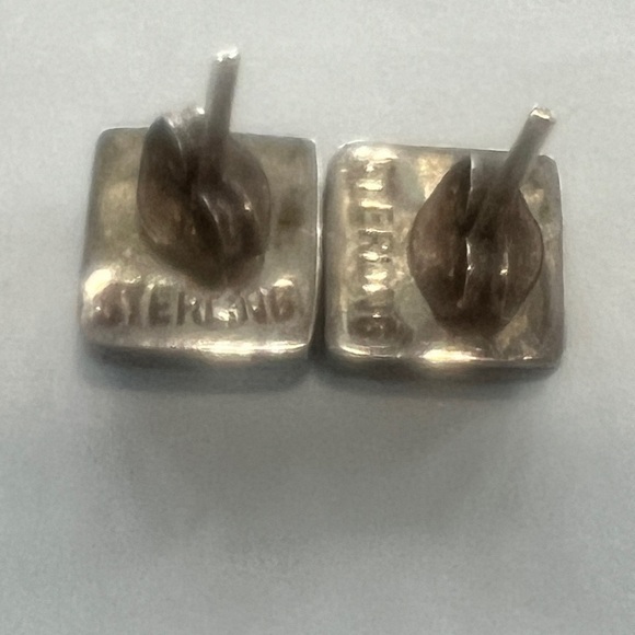 Vintage Sterling Square Opal Window Pane Turquoise Green w/ Cross - Picture 8 of 14